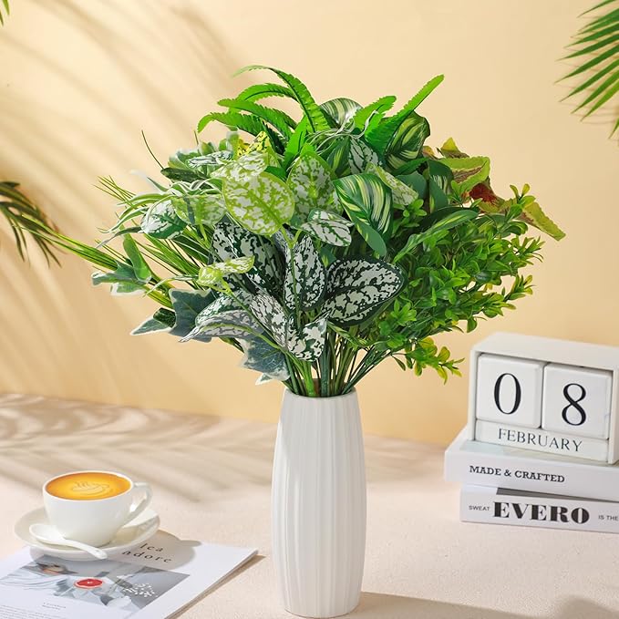 Cindeer 24 Pcs Artificial Flowers Planters for Outdoors, UV Resistant Faux Fake Greenery Plastic Plants Outdoor Indoor for Spring Summer Decors Wedding