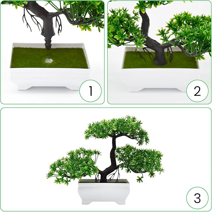 Artificial Bonsai Tree Cloud Pine Bionic Plant Indoor Small Fake Plants Decor Zen Garden Desk Home Desktop Office Bathroom Shelf Bedroom Living Room Decorations (Green)