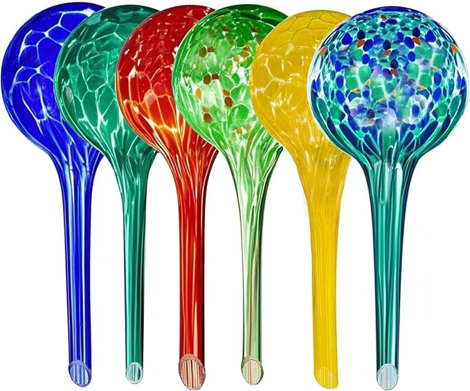 Automatic Plant Watering Globes - 6pcs Small Glass Self Watering Bulbs for Potted Plants - Multicolored Watering Devices for Vacation & Daily Care (Indoor/Outdoor)