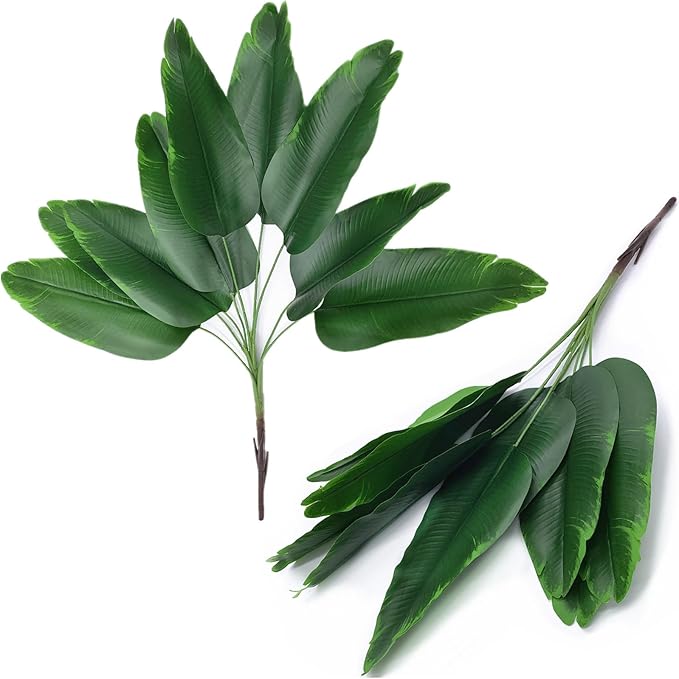 Fake Bird of Paradise Plant Artificial Banana Tree 30 Inch 2 Pack, Tropical Monstera Plants Big Leaves Faux Palm Leaf Greenery Shrubs Indoor Outdoor Home Garden Office Farmhouse Verandah Wedding Decor