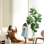 Artificial Fiddle Leaf Fig Tree with White Planter,6ft Tall Fake Plants with 4 Trunk,Faux Fig Trees Floor Plant in Pot,Fake Ficus Lyrata Trees for Indoor Living Room Bedroom Office Housewarming Gift