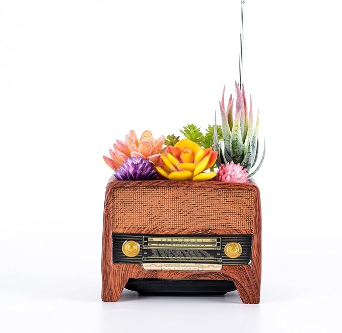Succulent Pot Planter Vintage Home-Decor - Plant Pot Indoor for Succulents Plants Live,Small Flower Pot Retro Radio Desk Decor Container for Air Plant