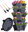 GameXcel Vertical Planter Tower - 5 Tier Stackable Garden Planters with Wheels and Tools Plant Pots for Strawberry Herb Flower and Vegetable Indoor Outdoor Use Dark Gray