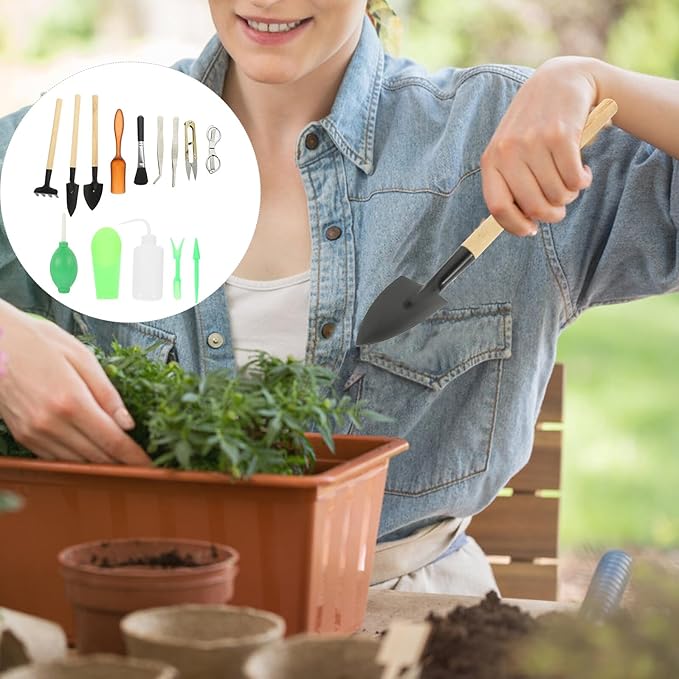 Veemoon 14pcs Gardening Tool Set with Flowerpot Shovels, Planting Scissors, and Water Spray Bottle for Indoor and Outdoor Succulent Care