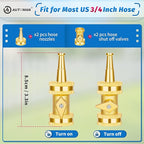AUTOMAN Brass Hose Nozzle - High Pressure Jet Nozzle 4 Count (2 Set), Heavy Duty Water Hose Sprayer Sweeper with Hose Shutoff Valve, 3/4” GHT Nozzles for Garden Hose, Car Wash, Extra 10 Rubber Washers