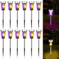 Qualirey 12 Pack Solar Bug Zapper Outdoor Waterproof Mosquito Repellent Killer Bug Zapper Lamp with LED Light for Outdoor Garden Patio Yard (Purple and Flame Light,Silver)