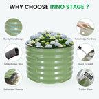 INNO STAGE 3 Pcs Round Galvanized Raised Garden Bed — 2×2×1.4ft Planter Box Outdoor Raised Beds Kit for Gardening Vegetables, Fruits, Herbs, and Flowers, Olive Green