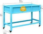 DWVO 47x18x31in Raised Garden Bed HDPE, Weather-Resistant Poly Wood Planter Box Stand, Planter Box with Legs & Lockable Wheels, Elevated Garden Bed for Backyard Patio Balcony - Aruba Blue