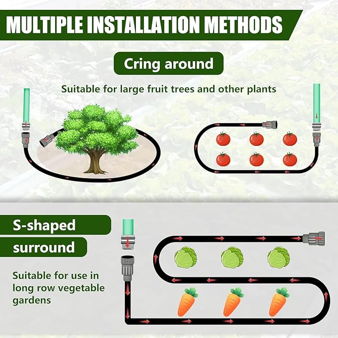 Flat Soaker Hose, Garden Hose with Heavy Duty Double Layer Design, Drip Irrigation Hose Saves 80% Water, Leak Proof Sprinkler Hose for Garden, Lawn, Vegetable plot (100FT)