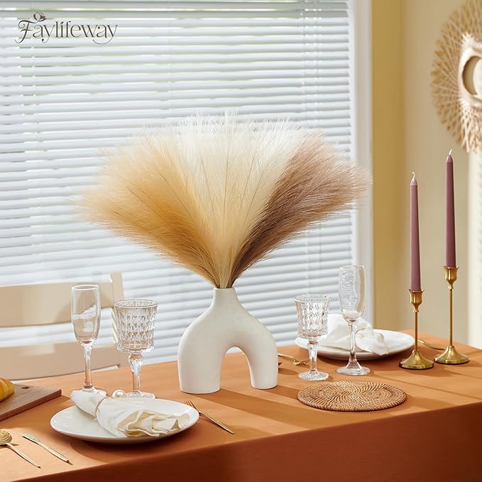 50pcs Pampas Grass 17in, Faux Pompas Grass Home Decor, Artificial Pampas Fake Flowers Fluffy Vase Filler Home Wedding Party Decoration (Sand Beige Light Brown)