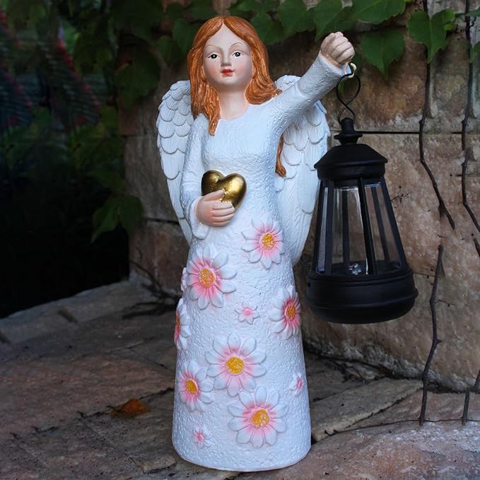 Solar Garden Statues Decor，Gardedn Angel Figurines Lights Featuring Waterproof Outdoor Decor Lights for Yard Patio Porch Decoration Gift for Mom Grandma (Classic)