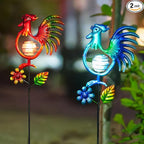Rooster Solar Garden Lights, 2 Pack Metal Solar Stake Light, 27" H Outdoor Chicken Statues Figurine Lights for Spring Garden Lawn Patio Yard Decoration