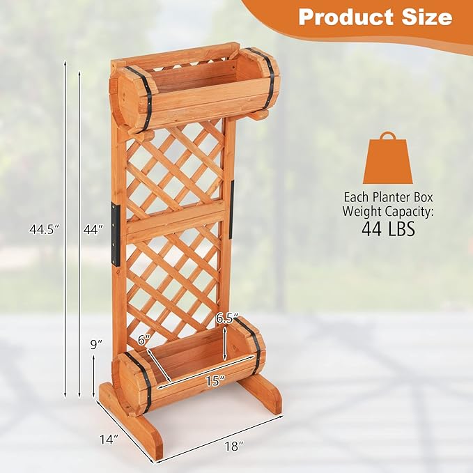 S AFSTAR Raised Garden Bed with Trellis, Outdoor Wood Garden Planter W/ 2-Tier Round Planter Box & Trellis for Vine Climbing Plants Growing, Vertical Plant Container for Garden Patio Balcony, Orange