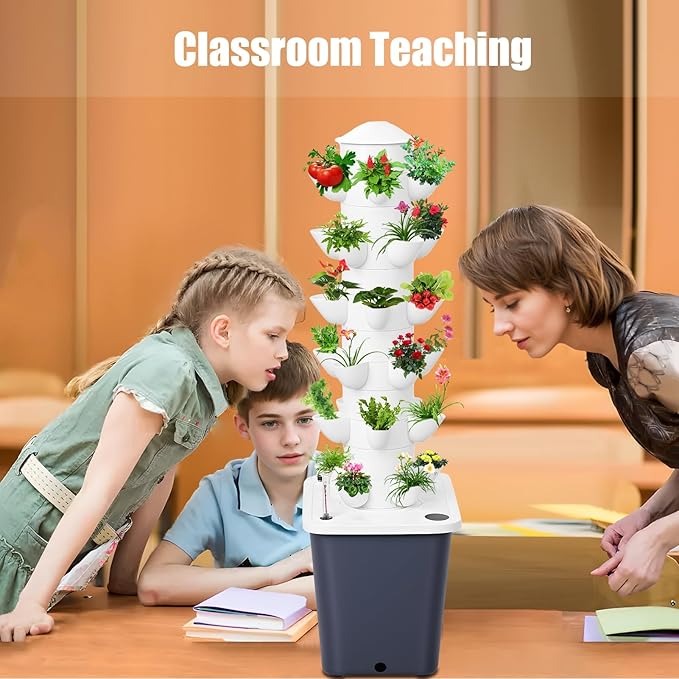 Vertical Hydroponics Garden Tower, 30-Plant Hydroponic Growing System with 10L Tank, 6 Layers Vertical Planter Towe Hydroponic Tower Garden, Automatic Watering for Home Indoor Gardening System Black