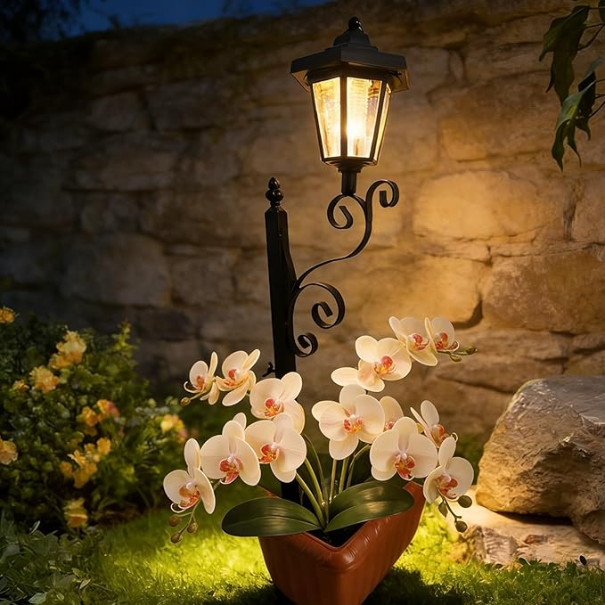 Solar Floor Lamps with Planter (2-in-1 Design), Solar Lamp Post Light with Planter with Posts, Ground Stakes, Planters, & Wall Mount Hardware, Outdoor Lights for Patio, Porch, Deck, Yard (2pcsBrown)