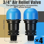 Threlaco 4 Pack Air Release Valve Air and Vacuum Relief Male Thread Bleeder Valve Vent Irrigation Water Saving System for Agricultural Drip Systems (3/4 Inches)