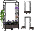 Giantex Planter Boxes with Arch Trellis, 5FT Self-Watering Tall Raised Garden Bed w/Wheels, Hanging Roof & Drainage Holes, Outdoor Indoor Tomato Planter for Climbing Vines Vegetables (61"x16"x64")