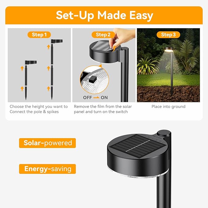 Ahaorigin 6 Pack Solar Pathway Lights Outdoor, 12 Brighter LED Solar Lights Outdoor Waterproof, Up to 12 Hrs Modern Path Light for Yard Garden Walkway Driveway Lawn