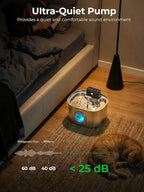 Voluas Stainless Steel Wireless Cat Water Fountain: 3.2L/108oz 3-Modes Pet Drinking Fountain Indoor Cordless Motion Sensor with Pet Water Dispenser Bowl with Water Level Window, BPA-Free, 4Filter