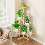 Homsorout Corner Plant Stand with Grow Light - 6 Tier Plant Stand Indoor Square Metal Plant Shelf with Adjustable Light, Plant Organizer for Living Room, Graden, Home Decor (Maple)