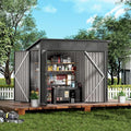 COMHOMA Shed Outdoor Storage Shed Metal,Lockable Doors Tool Sheds with Sloping Roof,Steel Garden Shed with Air Vent for Backyard,Patio,Lawn,Poolside(Grey,8'*4')