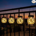 4 Pack Small Solar Lanterns Outdoor Waterproof, Cracked Glass Hanging Globe Lights for Backyard Patio Garden Pathway Balcony and Table Decor, Warm White- Gifts for Women Mom Homeowners