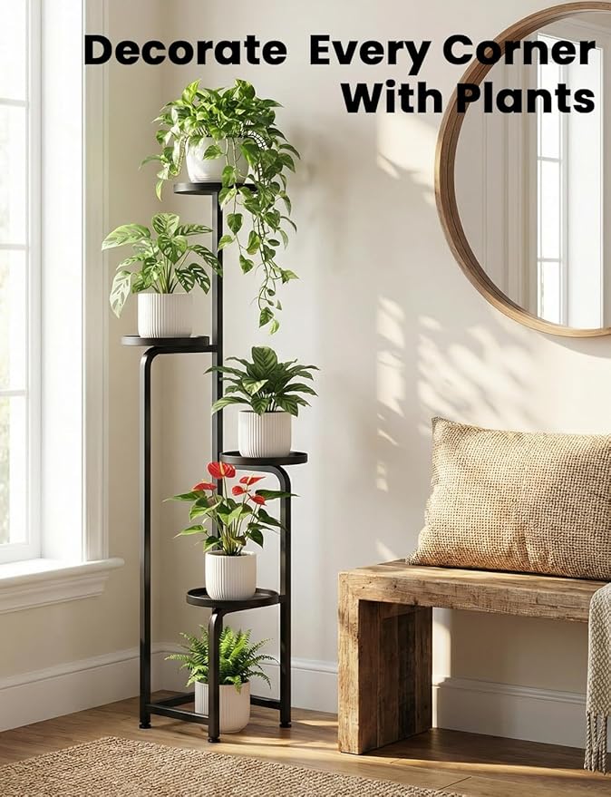 TOSKING 4 Tier Corner Plant Stand Indoor Outdoor, Heavy Duty Metal Flower Pot Holder Shelf for Multiple Plants, Space Saving ,Tall Metal Plant Stand with Drainage Holes for Outdoor Use,Tiered Display for Patio, Garden, Balcony, Living Room Decor (Black...