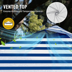 CROWN SHADES 10x10 Pop Up Canopy - Beach Tent with One Push Setup - Outdoor Sun Shade for Events, Parties, Camping - STO-N-Go Cover Bag, Silver Coated Top, 3 Height& 4 Sand Bags, Navy Blue Stripes