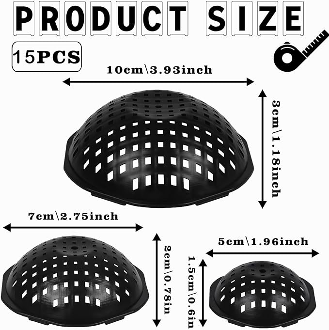 15 Pcs Ppherical Flower Pot Mesh Pad, Planter Inserts Bottom Grid for Large Pots, 3 Size Plant Pot Fillers Drain Hole Plugs Prevent Soil Leakage