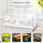 MoonOrange Small Turtle Tank, Acrylic Turtle Terrarium with Basking Platform, Bottom Drainage, Multi-Function Areas for Turtles, Crabs, Crayfish, Small Reptiles (White Tank)