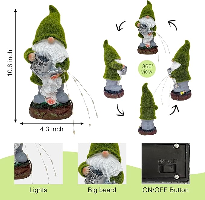 Solar Watering Gnomes Garden Statues Decor Waterproof Figurine Resin Sculpture Gift for Mom Grandma, Outdoor Decorations for Porch Patio Lawn Yard Home House Gardening Birthday Housewarming (Gnomes)