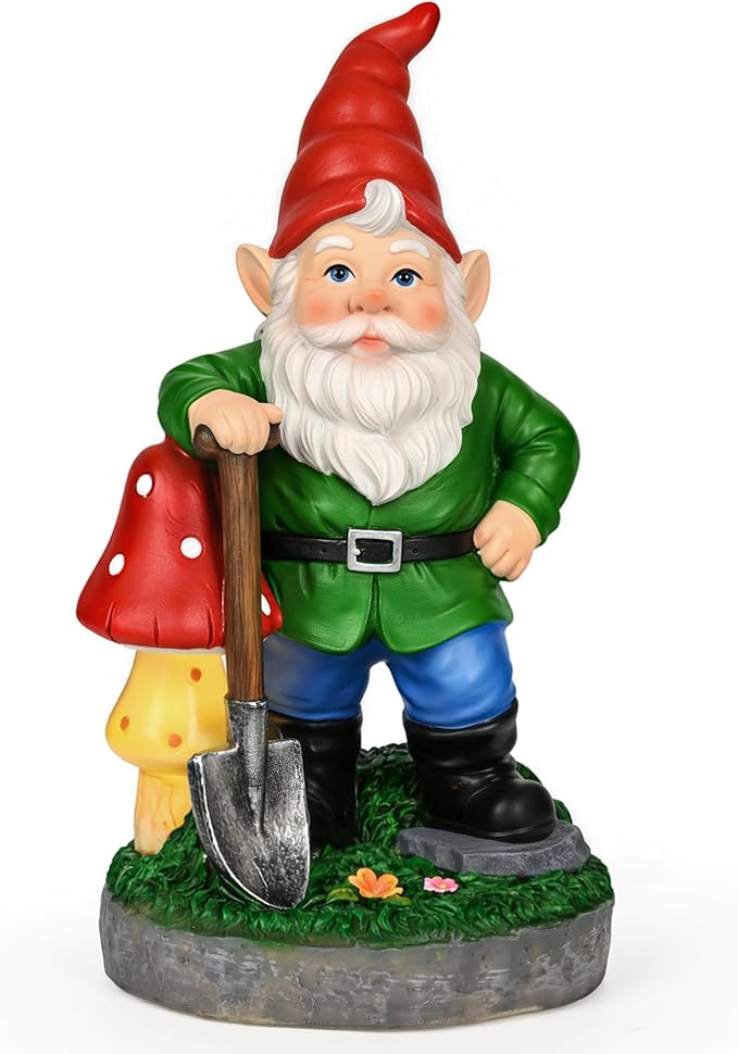 GIGALUMI Solar Garden Gnomes Outdoor 9.8",Solar Gnomes Decorations for Yard,Garden Statues with Solar Lights,Yard Decorations Outdoor,Gnome Garden Decor for Yard,Patio,Lawn and Mom Gifts
