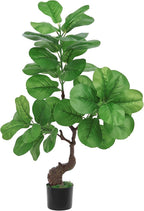 iilitphke Artificial Fiddle Leaf Fig Tree with Black Planter, 4FT Tall Fake Tree with Natural Wood Trunk for Home Decor, Faux Ficus Tree Fake Moss for Indoor Office Living Room