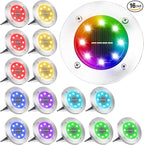 LYHOPE Solar Ground Light Outdoor, 16 Pack 8 LED Color Changing Solar Disk Lights Waterproof Garden In-ground Pathway Lights Landscape Lighting for Lawn,Yard,Deck,Patio,Walkway (RGB)