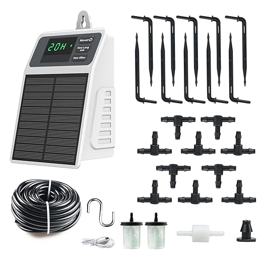 Solar Automatic Drip Irrigation Kit, Smart Timer Watering System for 10 Potted Plants, Plant Waterer for Balcony Garden Greenhouse Window Sill, Indoor Outdoor Use