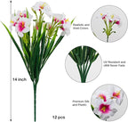 LikSoor Outdoors Artificial Flowers Spring Summer Decor Fake Petunias UV Resistant Flower Faux 12 Bundles Realistic Plastic Plant Porch Patio Window Box Garden Decoration (White)