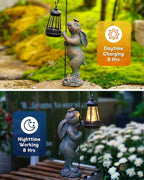 Pohabery Garden Statues Outdoor Bunny with Solar Lantern – Rabbit Yard Decor, Waterproof Resin Figurine Pathway Light for Easter Housewarming Gifts for Lawn & Patio