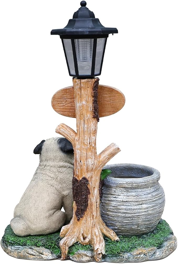 Animal Outdoor Statue Planter Solar Light Welcome Garden Sculpture Resin Flower Pot Decorative Porch Patio Yard Lawn Entryway Figurine with LED Lamp Rustic Plant Holder Ornament Courtyard (O)