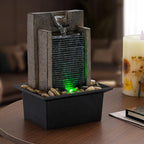 Amootek Tabletop Fountain Relaxing Tabletop Waterfall Fountain with Natural River Rocks & Color-Changing LED Lights - Indoor Zen Office/Home Decor Water Feature, 6.3"x 5.12"x 8.66"