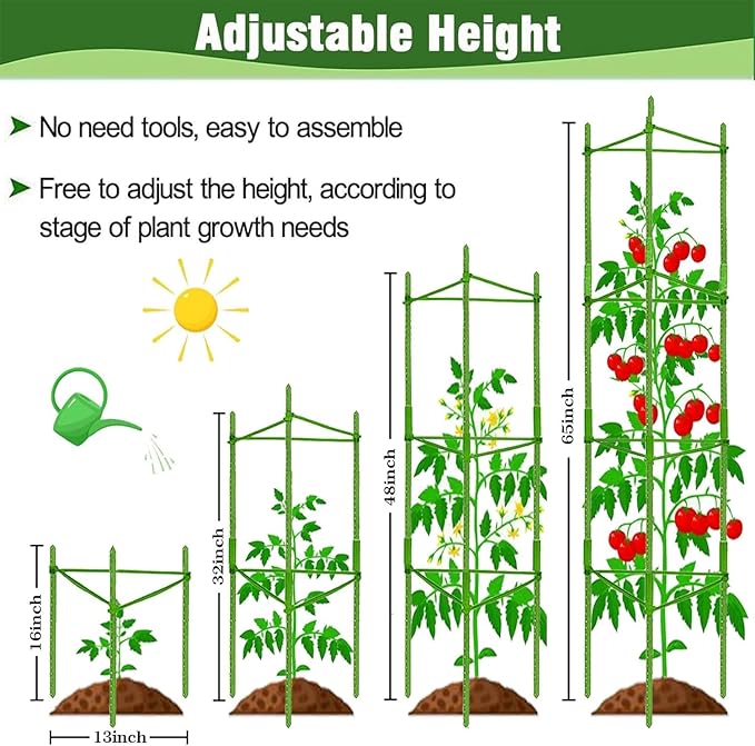 63Inch Tomato Cage for Garden Plant Support, 4Pack Adjustable Tall Tomato Cages Garden Stakes, Tomato Trellis for Pots, Tomato Cage Plant Trellis for Raised Garden Bed Climbing Plants Flowers