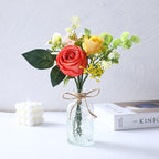 AFRITEE Artificial Flowers with Small Vase - Orange Potted Fall Rose Floral Arrangements Artificial with Small Vase for Home Living Office Wedding Coffee Centerpiece Table