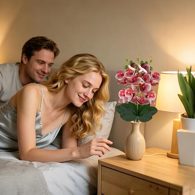 Fake Flowers, Elegant Realistic Design, PP, Orchid Decor Vase, Silk Bloom Arrangement, Long-Lasting, for Home, Bedroom, Bathroom, Living Room, Office