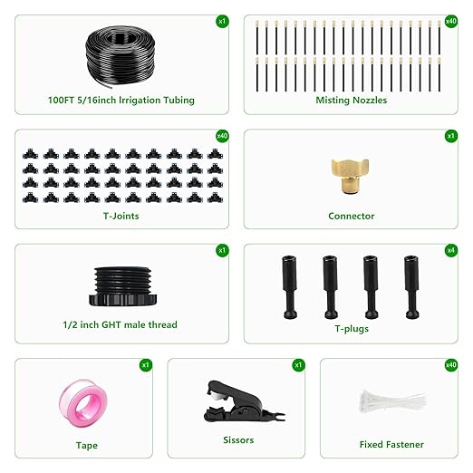 100FT Drip Irrigation System for Garden – Automatic Watering Kit with Solid Brass Metal Connectors, 360° Bendable Tubing &40 Adjustable Nozzles for Greenhouse, Lawn, Yard & Plants