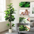 5FT Artificial Fiddle Leaf Fig Tree with White Planter & Fake Moss, Realistic Faux Ficus Lyrata Floor Plant for Indoor Home Office Decor, Housewarming Gift