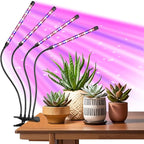 Indoor Plant Grow Light, Full Spectrum Clip Plant Lamp, 40 LED Beads with Red, Blue, White Light, Plant Growing Light with Gooseneck, 4/8/12/18H Timer, 10 Brightness Levels, 3 Lighting Modes, 4 Head
