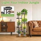 iDavosic.ly 5 Tier Plant Stand Indoor with Grow Lights, Tiered Corner Multiple Flower Pot Holder Shelf, Metal Tall Display Rack for Porch Living Room Balcony Bedroom, Modern Black & Rustic Brown