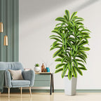 Artificial Yellow Dracaena Tree - 5FT Tall Fake Plants with White Tall Planter - Artificial Plants Indoor Floor Plant in Pot - Large Tropical Fake Yucca Potted Tree for Home Office Living Room Decor