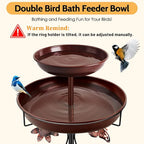 Daoeny Bird Bath for Outside, 42In Vintage Freestanding Birdbaths for Outdoors, Double Metal Bird Bath Feeder Bowls for Garden Patio Yard Lawn Decor, Upgraded 5-Pronged Base (Brown)