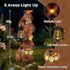 Capybara Solar Garden Statue, Outdoor Capybara Statue with Flower Decoration & Lantern Light, Funny Triple Capybara Decor for Women, Capybara Figurine for Yard Garden Patio Lawn Ornaments