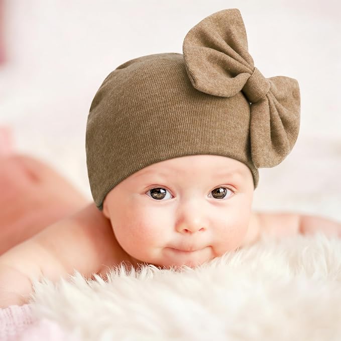 BQUBO Newborn Baby Girls Hats Mittens Set Hospital Hat Beanie Infant Bow Hats Baby Cotton Gloves for 0-6 Months